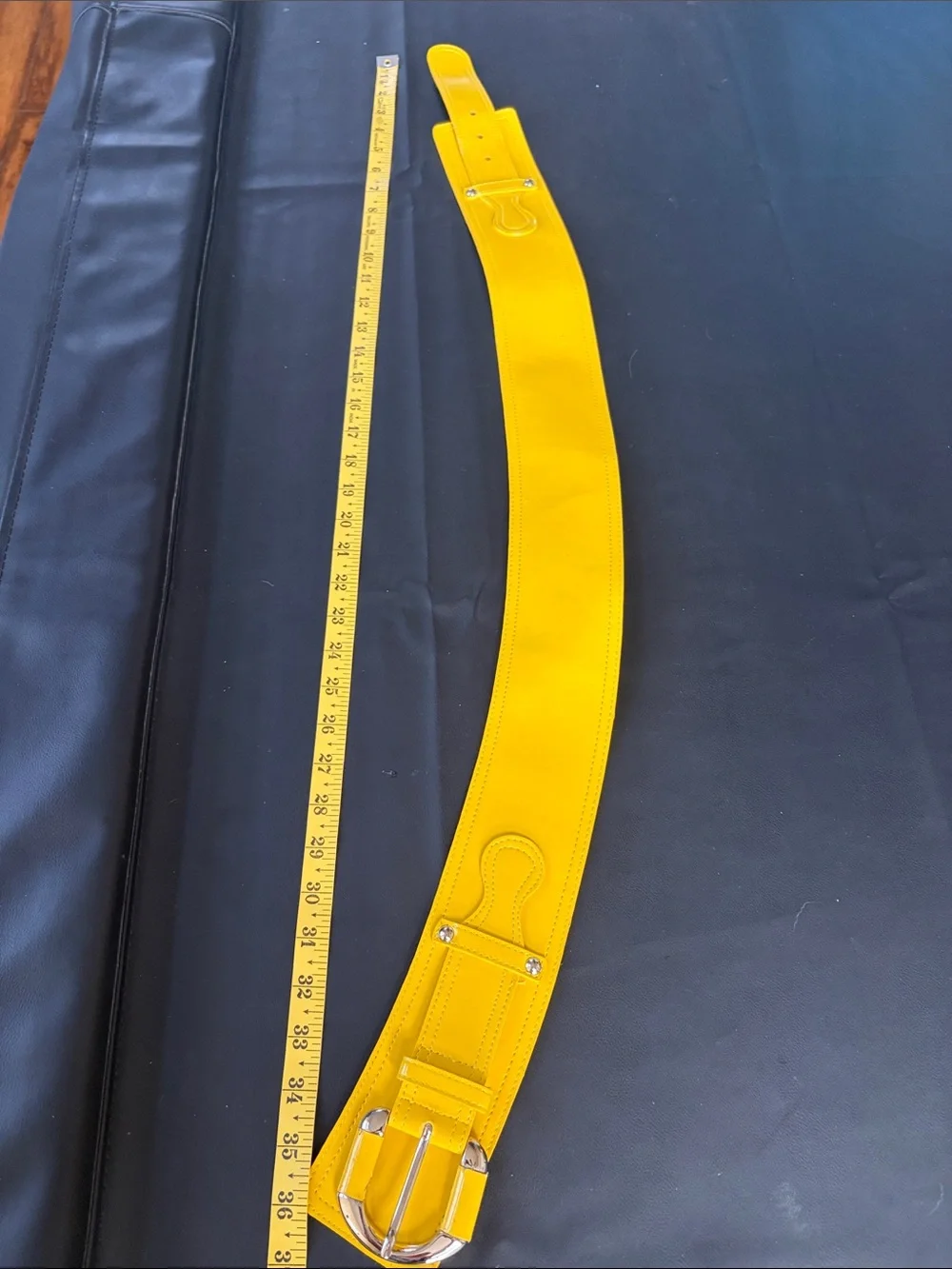 Per Se Mustard Yellow Genuine Leather Wide Waist Belt XS USA